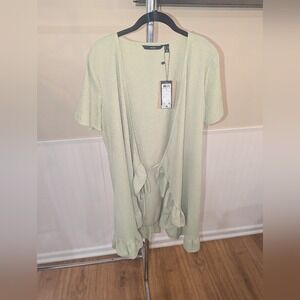 Vero Moda VMHAYA Short Wrap‎ Dress Reseda Green Ruffle Trim XL NWT 10265446